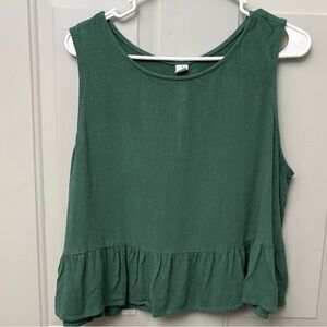 Elegant Green Sleeveless Top with Ruffle Hem